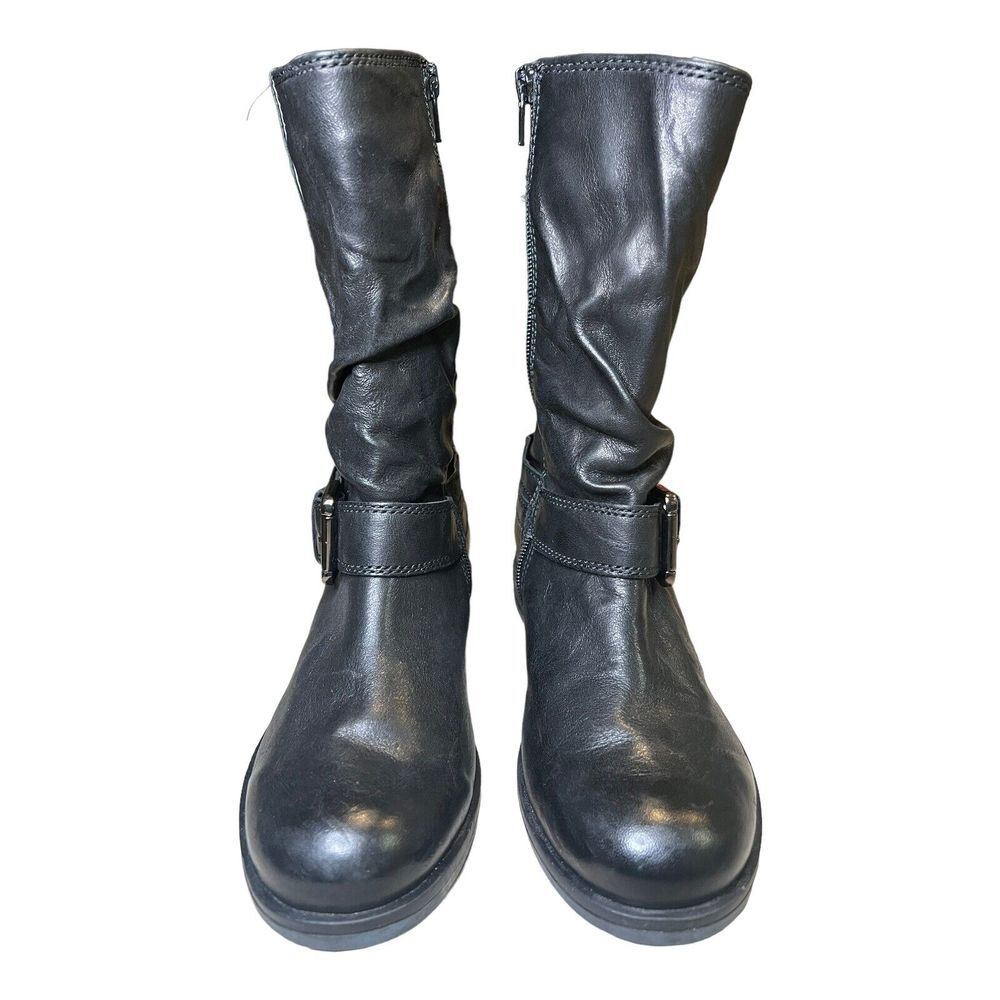 Josef‎ Seibel Sanja Shoes Women 37/6.5 Black Leather Size Zip Bukcle Calf Boot